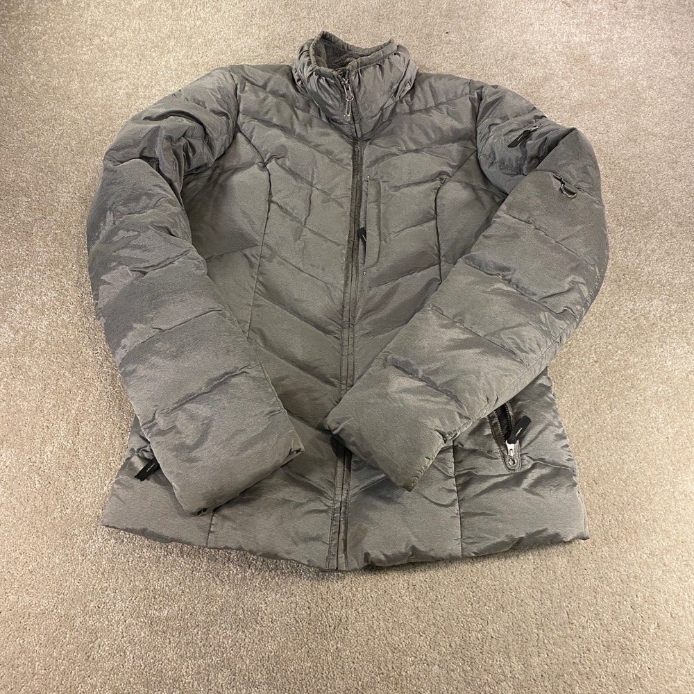 Eddie Bauer Puffer Jacket Womens Medium Tall Gray 650 Down Quilted Zip Outdoor